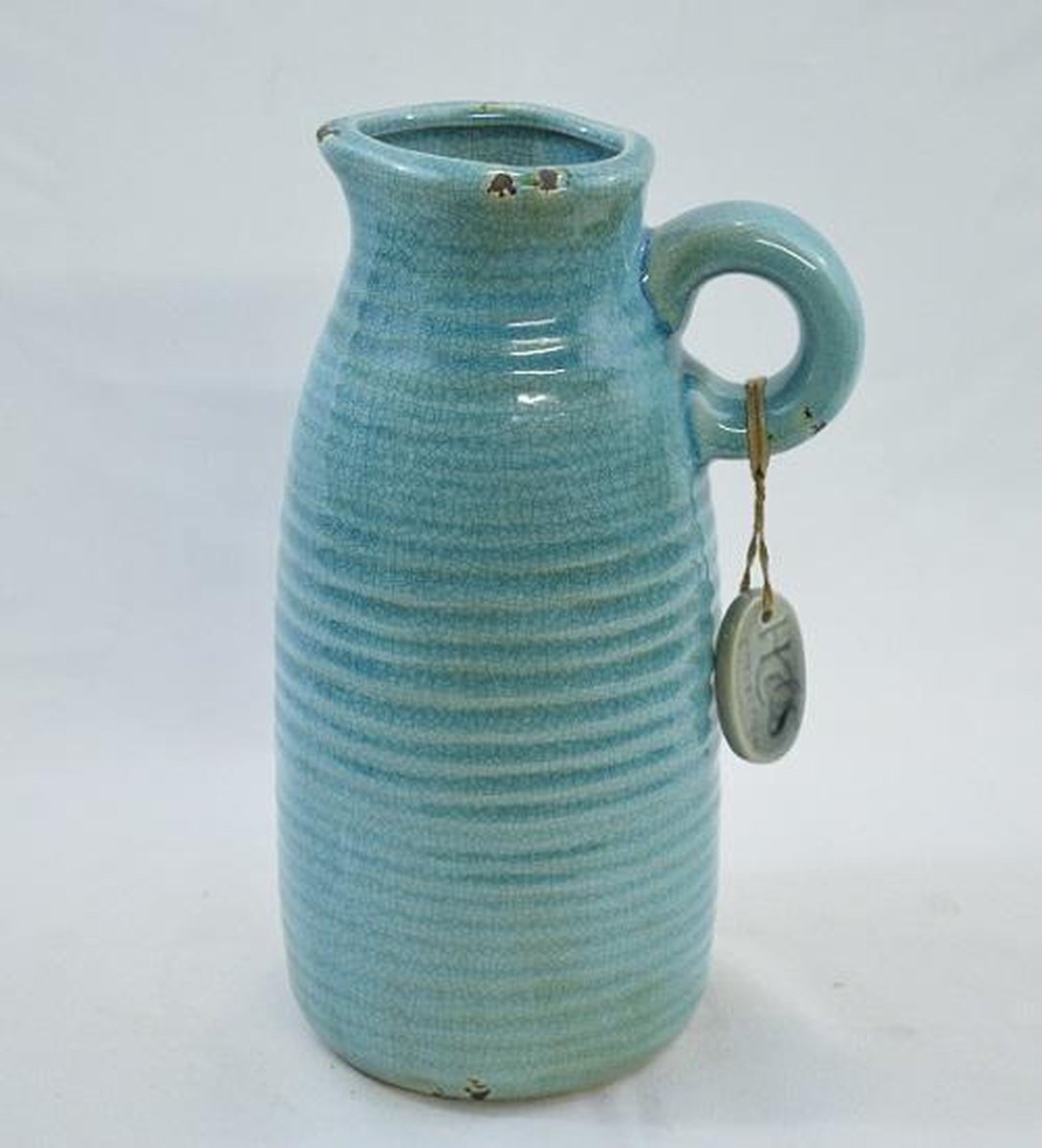 Home & Styling Collection: vaas/kruik van aardewerk aqua blauw - 25 x 14 x  13 cm | bol.com