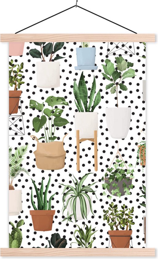 Support pour affiches avec affiche 60 x 90 cm - Affiche scolaire - Plantes - Plantes d'intérieur - Zwart - Wit - Affiche textile - Lattes vierges
