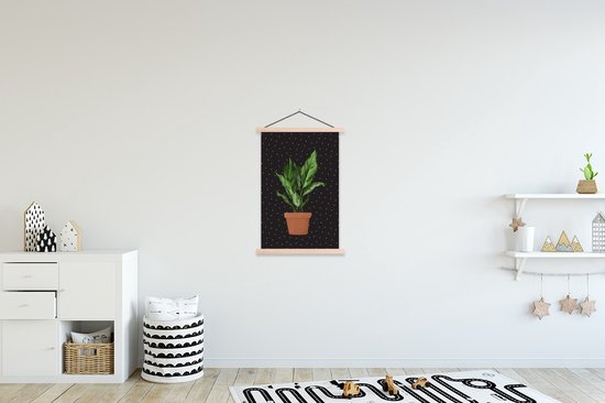 Support pour affiches avec affiche 60 x 90 cm - Affiche scolaire - Plantes d'intérieur - Pot de fleurs - Pois - Affiche textile - Lattes vierges