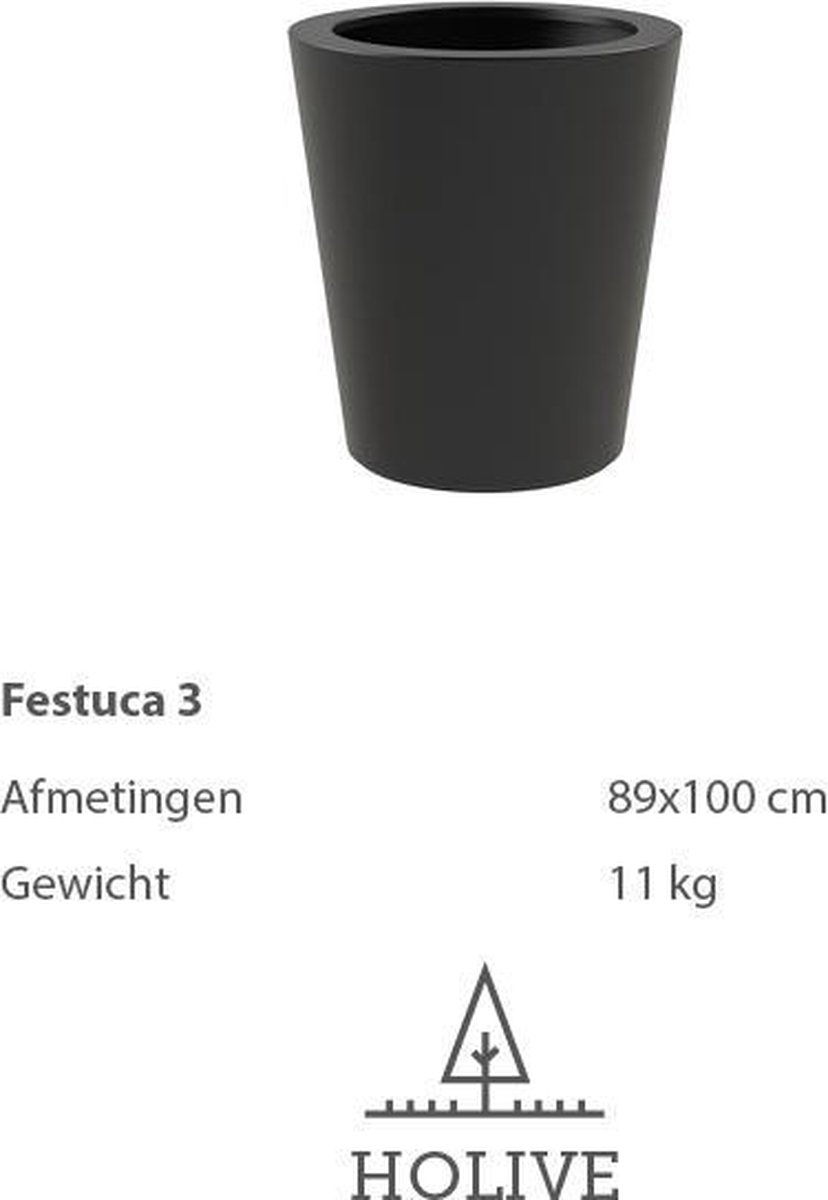 HOLIVE - Festuca 3 Polyester plantenbak staande bloembak kleur zwartgrijs 89x100 cm.