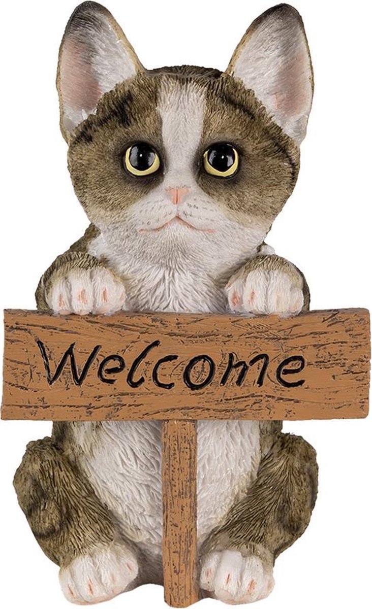 Beeld Kat 12x9x19 cm Bruin Polyresin