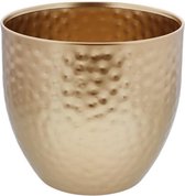 Gehamerde decoratief Pot - Vaas - Bloempot - Rond / Cilinder - Goud - Metaal -Ø 16 x 14,5 cm