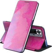 Voor Samsung Galaxy A02s 166 cm Spanning Aquarel Patroon Huid Voelen Magnetische Horizontale Flip PU Lederen Case met Houder (Paars)