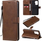 Voor OPPO Reno5 F Effen Kleur Horizontale Flip Beschermende Lederen Case met Houder & Kaartsleuven & Portemonnee & Fotolijst & Lanyard (Bruin)