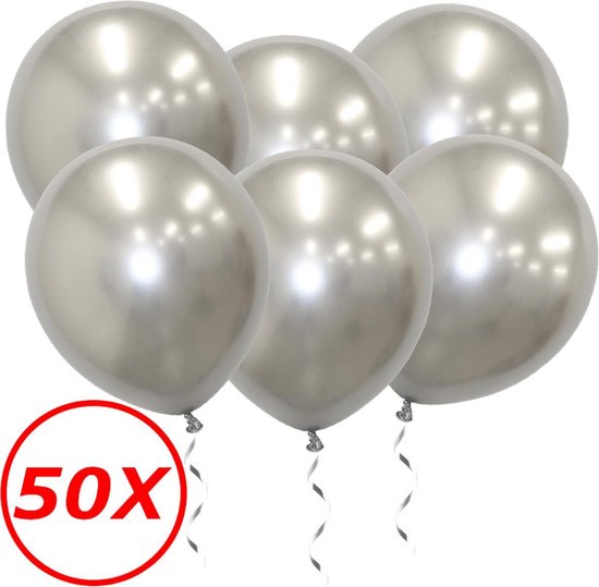 Luxe Chrome Ballonnen Zilver 50 Stuks - Helium Ballonnenset Metallic Silver Feestje Verjaardag Party
