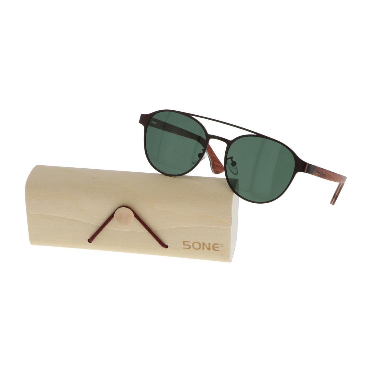 5one® Amalfi 2.0 - Zonnebril met houten poten met groene G15 lens