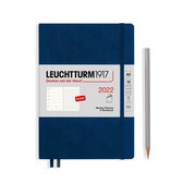Leuchtturm - Agenda en Notities - 2022 - Weekplanner + Notitie - 12 maanden - A5 - 14,5 x 21 cm - Softcover - Navy Blauw