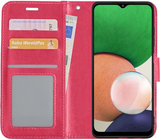 Samsung A22 Book Case avec protection d'écran Version 5G - Samsung Galaxy A22 Case Wallet Cover - Housse Samsung A22 avec protection d'écran Version 5G - Rose foncé