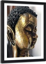 Foto in frame , Het profiel van een Gouden Boeddha , 120x80cm , Multikleur , Premium print
