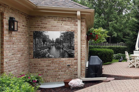 Affiche de jardin Canal d'été à Amsterdam - noir et blanc - 120x80 cm - Jardin