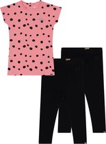 Koko Noko BIO Basics Set(3delig) Jurk Niya Dusty Pink Dot en 2 paar leggings Zwart - Maat 110/116