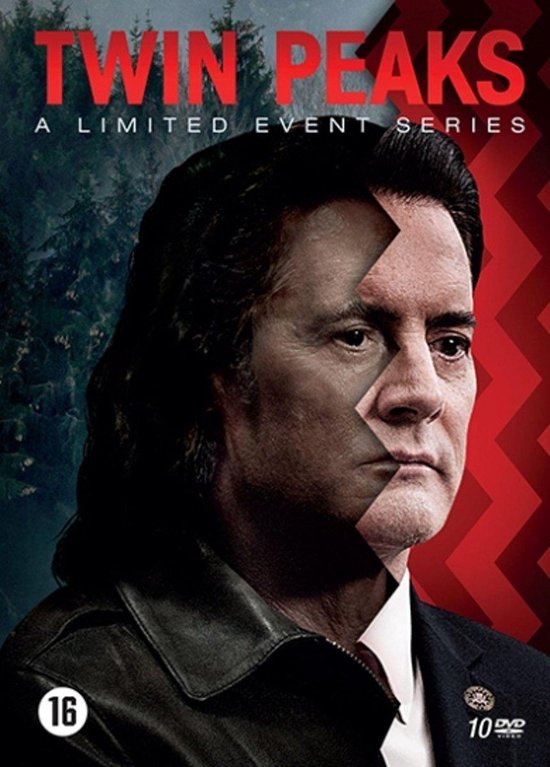 De DVD-hoes van Twin Peaks: A Limited Event Series toont een close-up van een man met een donkere jas, met de titel bovenaan.