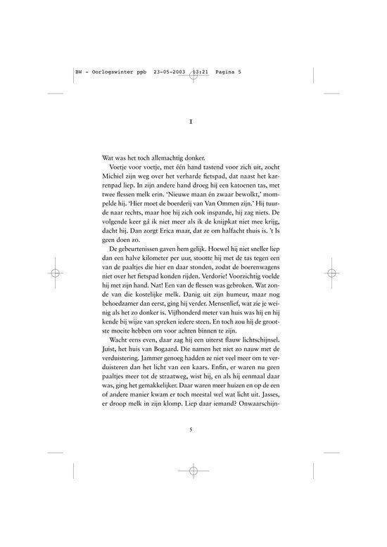 Tekstpagina uit een boek met verhalen over de oorlog en de kou.