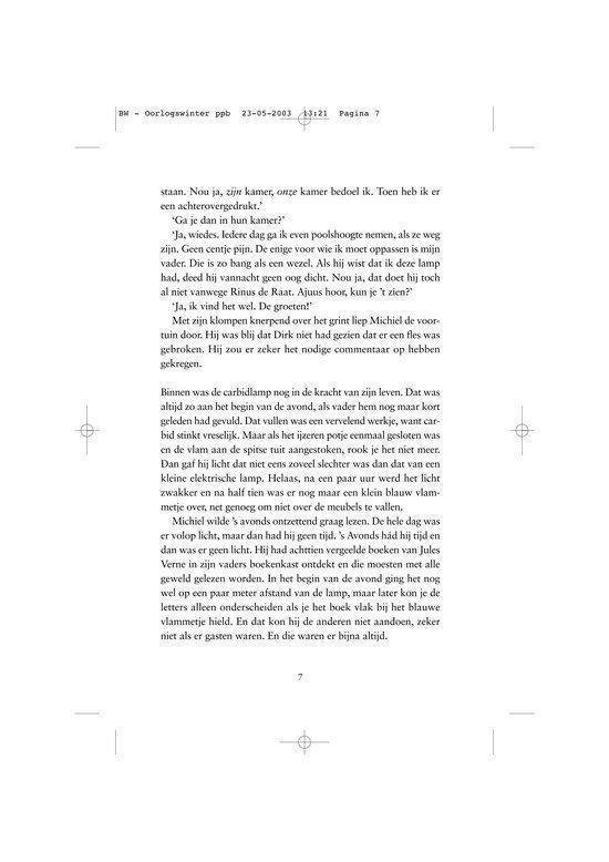 Tekstpagina uit een boek met verhalen over de oorlog en de kou.