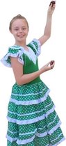 Spaanse jurk - Flamenco - Groen/Wit - Maat 140/146 (12) - Verkleed jurk