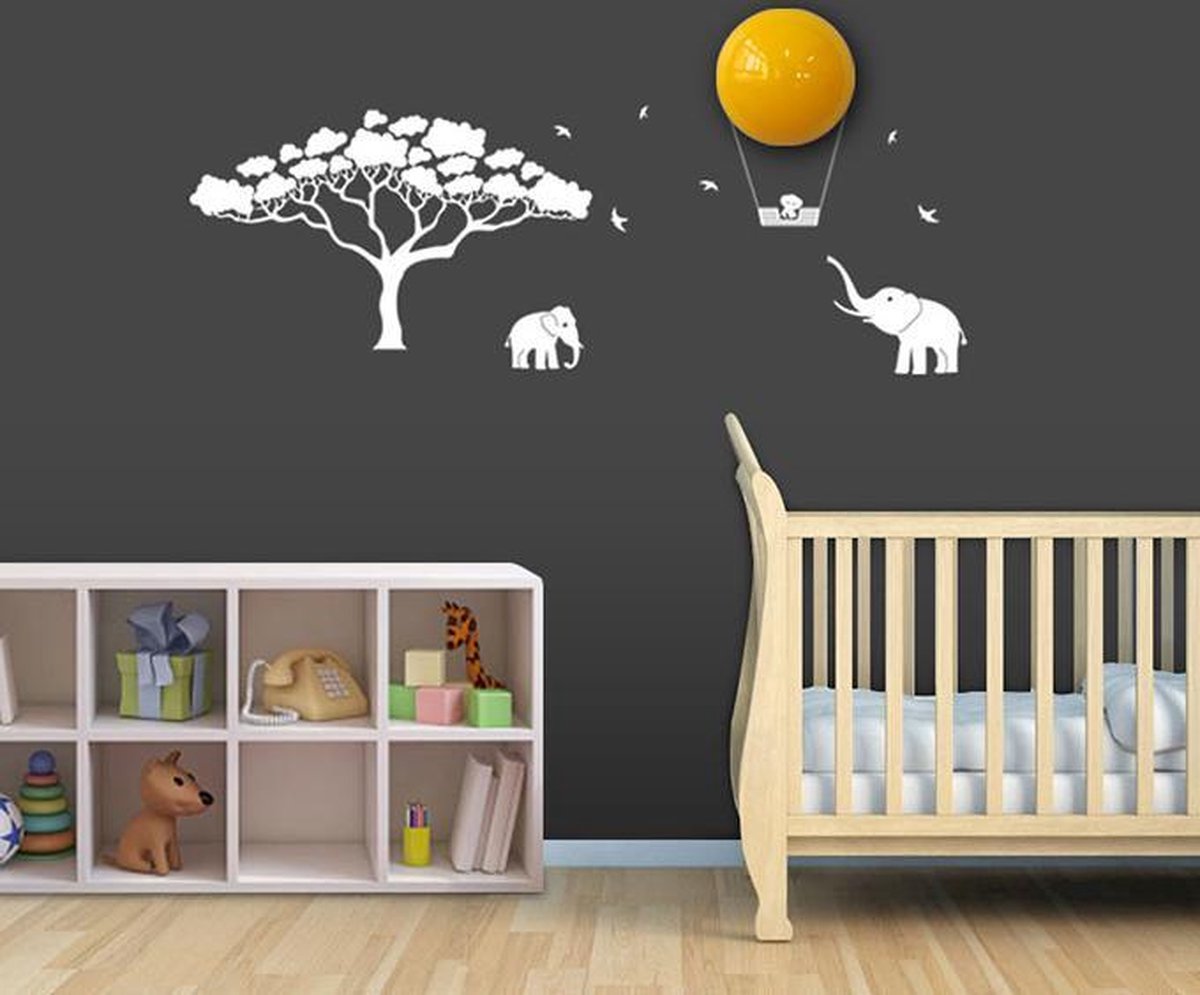 Wandlamp - BabyZoo - draadloze Wandlamp - 'Mumbo' Wit - Nachtlamp - met Stickers - LED - W