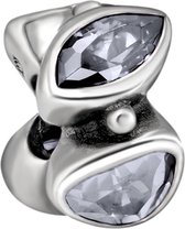 Quiges - 925 - Zilveren - Bedels -Sterling zilver - Beads - Zirkonia Grijs Kraal Charm - Geschikt – voor - alle bekende merken - Armband Z614
