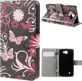 Vlinder zwart roze book case hoesje wallet LG K4