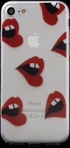 Shop4 - iPhone 8 Hoesje - Zachte Back Case Rode Lippen Transparant
