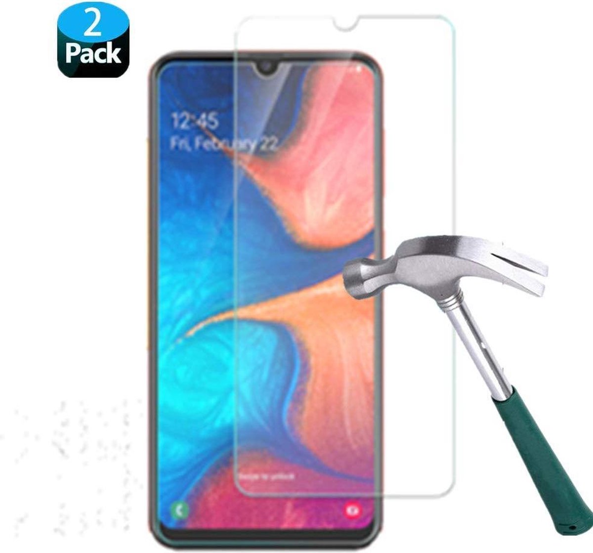 2x Screenprotector Tempered Glass Glazen Gehard Screen Protector 2.5D 9H (0.3mm) - Glasplaatje Geschikt voor: Samsung Galaxy A20E
