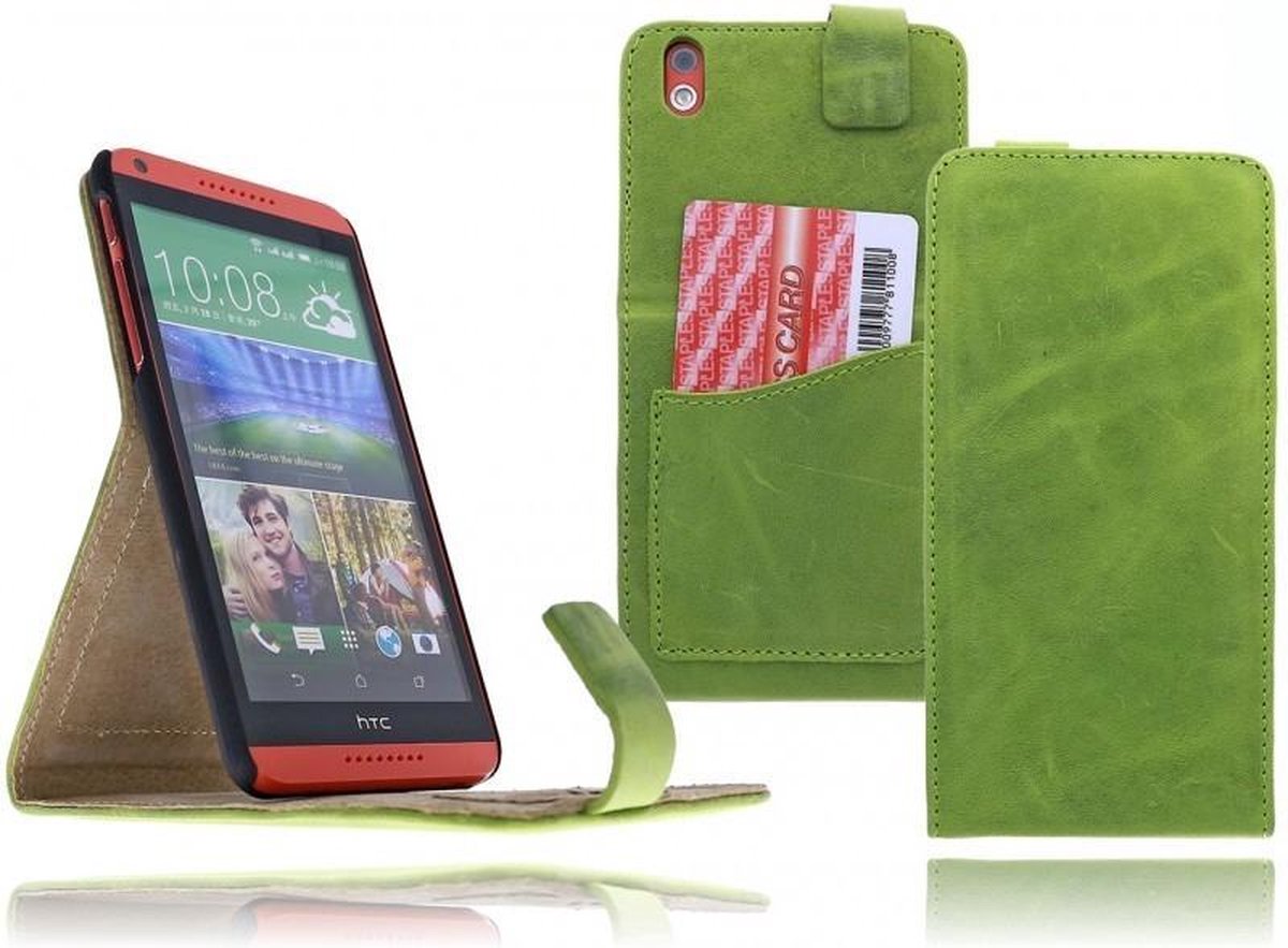 Devills HTC Desire 816 Lederen Flip Case Cover Hoesje Light Green