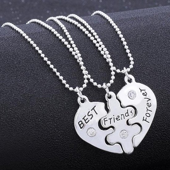 BFF Ketting hartje voor 3 - Best Friends Forever - zilver | bol.com