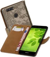 Lace Bookstyle Wallet Case Hoesjes voor Huawei Nova 2 Plus Goud