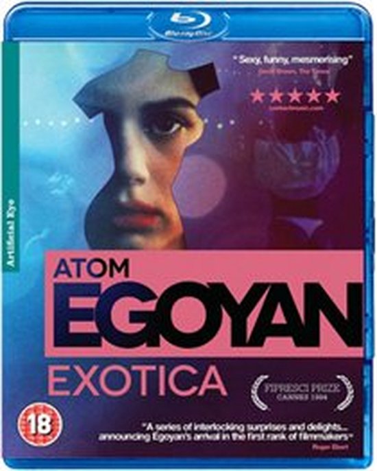 Bluray hoes van de film "Exotica" door Atom Egoyan. Voorzijde met een abstract portret en tekst.