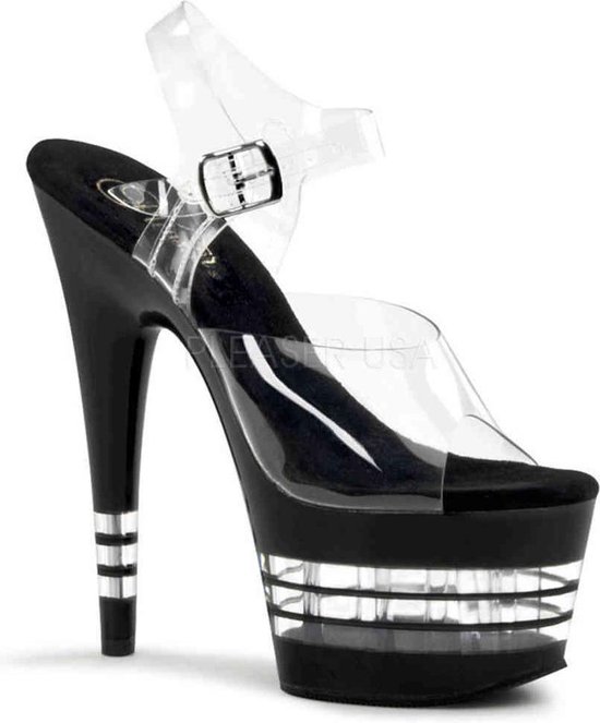 Pleaser Sandaal met enkelband, Paaldans schoenen -39 Shoes- ADORE-708LN Paaldans schoenen Zwart/Transparant