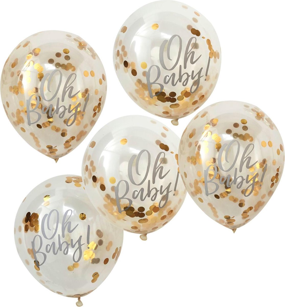 Ginger Ray Oh Baby! - Ballon gevuld met gouden confetti Ø 28 cm - Set-5