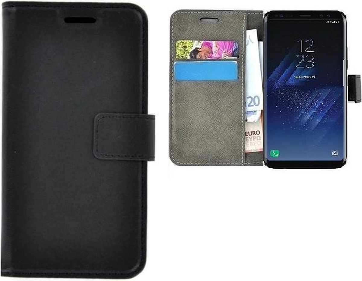 Zwart Effen Wallet Bookcase Hoesje Geschikt voor Samsung Galaxy S8