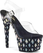 Pleaser Sandaal met enkelband, Paaldans schoenen -35 Shoes- ADORE-708DIAMOND Paaldans schoenen Zwart/Transparant