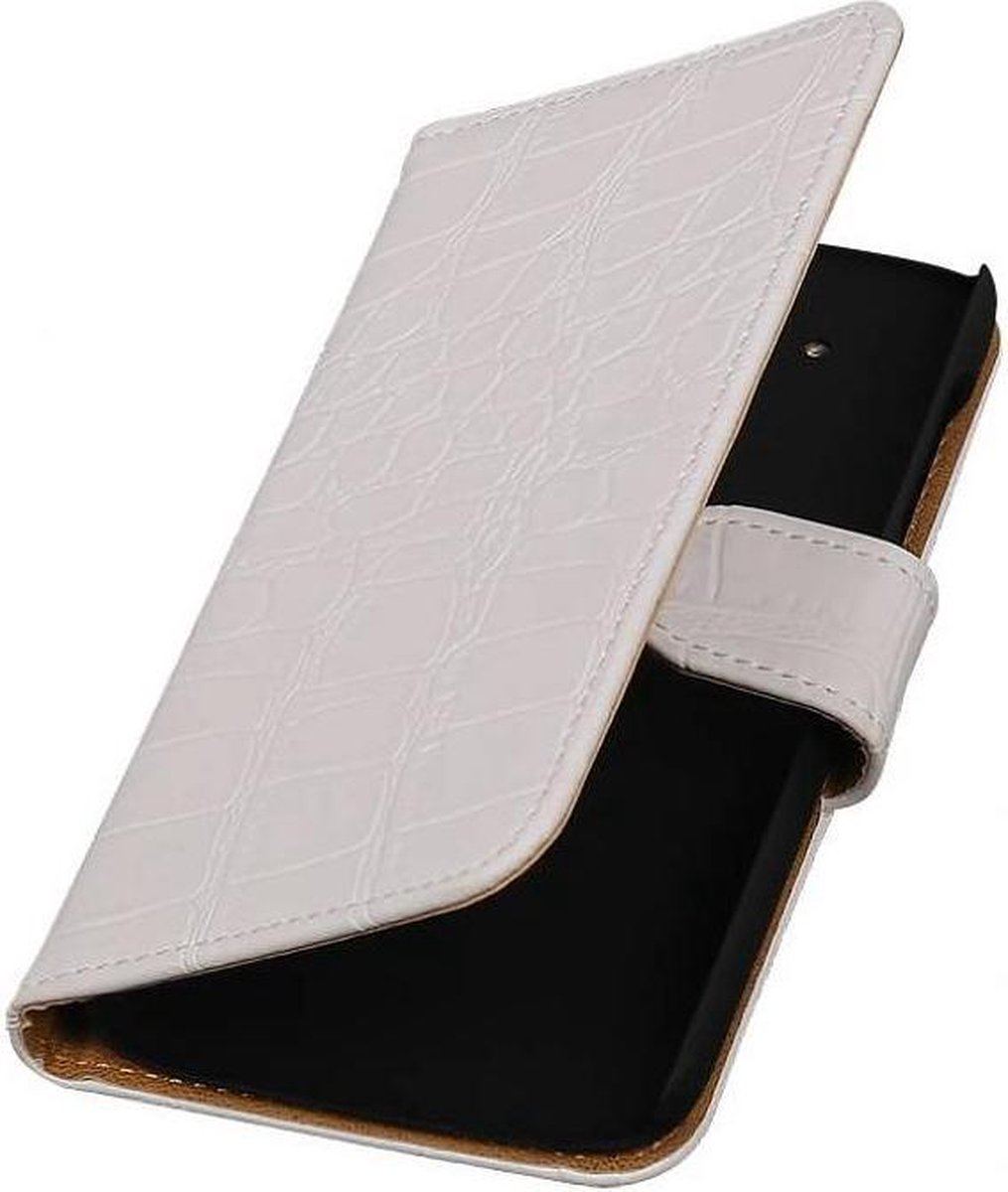 Croco Bookstyle Wallet Case Hoesjes Geschikt voor HTC Desire 526 / Plus Wit