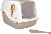 Bol.com Duvo+ Ariel Cat Surprise Kattenbak - Wit/Taupe - 57 x 39 x 38 cm aanbieding