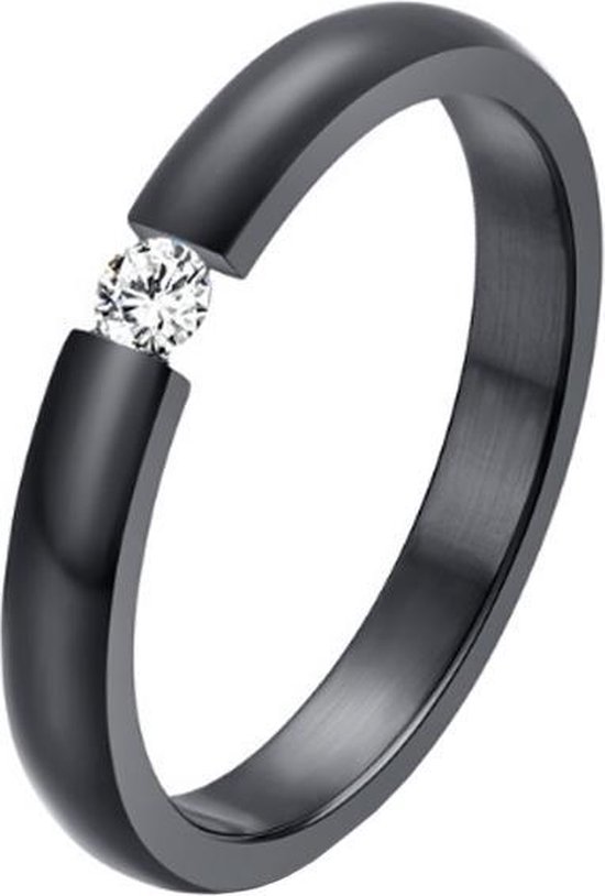 Cilla Jewels edelstaal ring Crystal Black-16mm