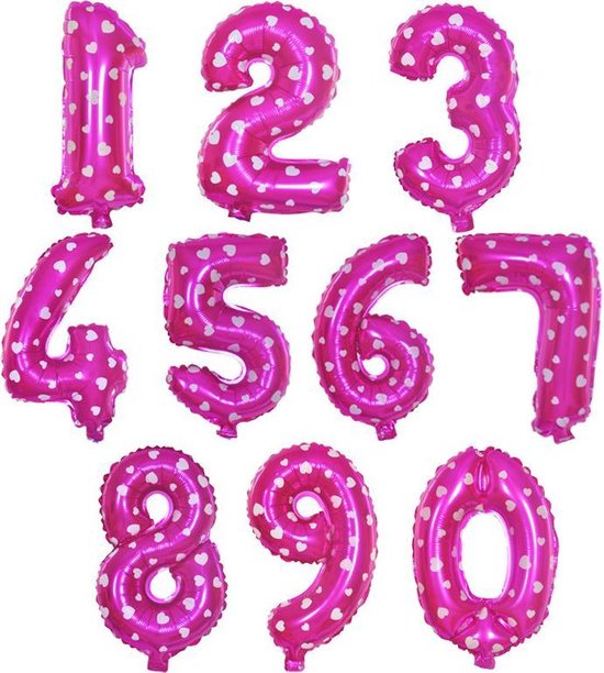 Cijfer ballon 9 roze met hartjes