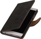 Grijs Hout booktype wallet cover hoesje voor Huawei Y5 II