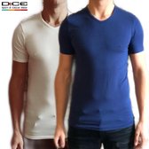 DICE 2-pack heren T-shirt V-hals blauw+wit in maat S