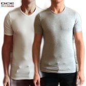 2-pack DICE heren T-shirt V-hals gemêleerd grijs+wit in maat S
