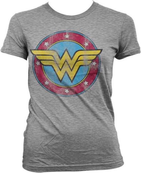 DC Comics Wonder Woman Dames Tshirt -M- Distressed Logo Grijs