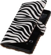 Zebra Bookstyle Wallet Case Hoesjes Geschikt voor Sony Xperia Z5 Premium Wit