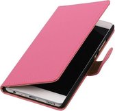 Roze Effen booktype wallet cover hoesje voor Huawei Ascend G730
