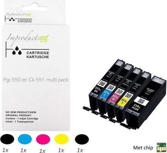 Improducts® Inkt cartridges - Alternatief Canon PGI-550 / CLI-551 XL multi pack new chip v5