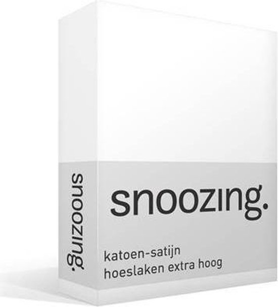 Snoozing - Katoen-satijn - Hoeslaken - Extra Hoog - Tweepersoons - 150x200 cm - Wit
