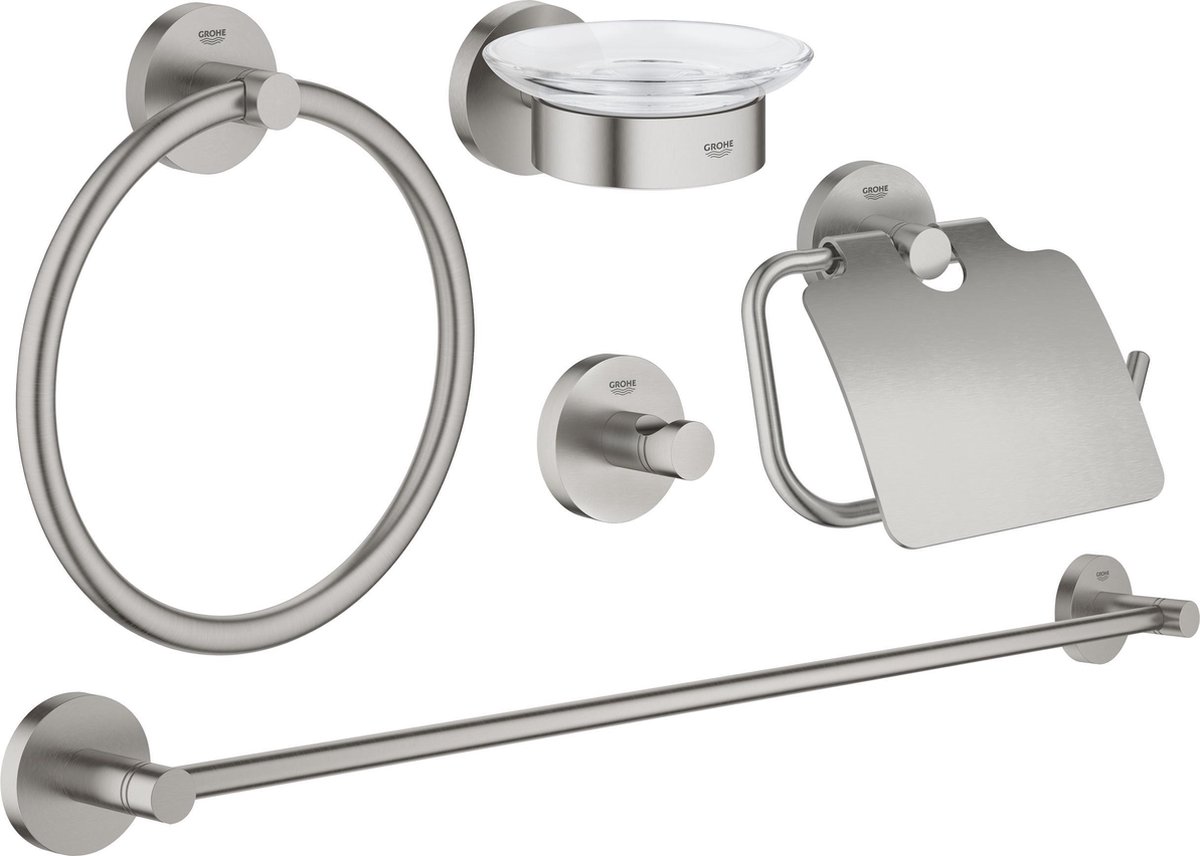 GROHE Essentials badkamer accessoireset (5in1) Supersteel (rvs