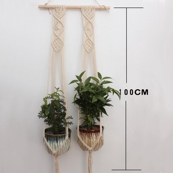 baseren Atticus afstand Macrame hanger - plantenhanger touw retro voor 2 bloempotten nr 16030 |  bol.com