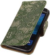 Mobieletelefoonhoesje.nl - Bloem Bookstyle Hoesje voor Samsung Galaxy J1 Donker Groen