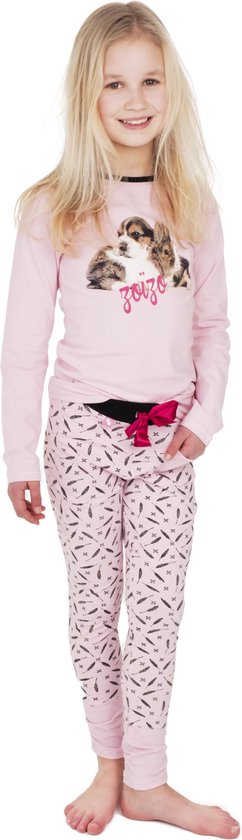 Zoizo meisjes pyjama met lange mouw en voorop een lieve puppy & konijntje | bol.com
