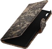 Zwart Lace booktype wallet cover - telefoonhoesje - smartphone hoesje - beschermhoes - book case - hoesje voor Sony Xperia XA