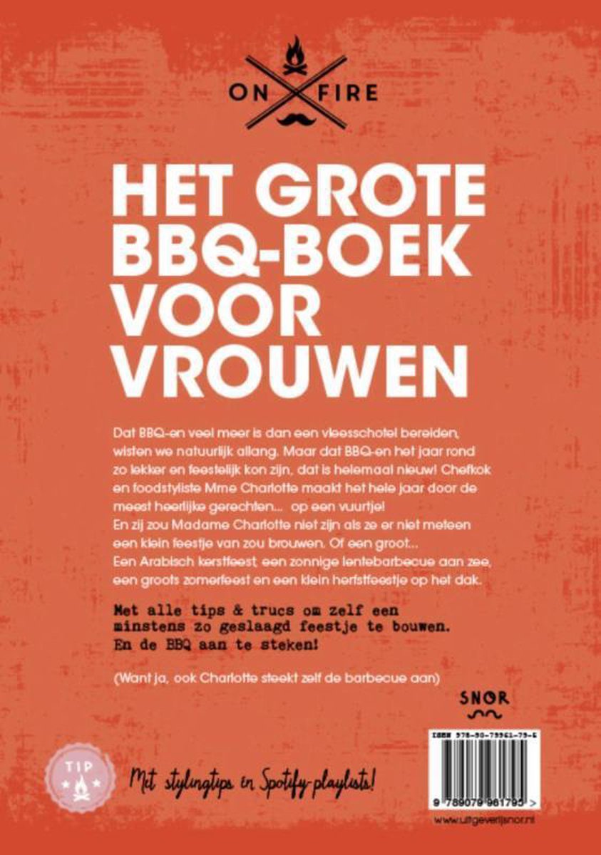 Boekomslag met tekst 'On Fire, HET GROTE BBQ-BOEK VOOR VROUWEN'.